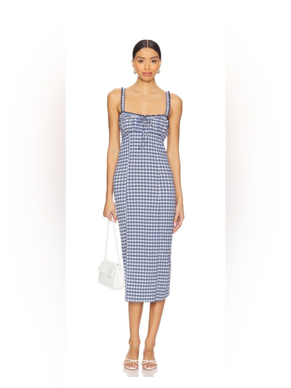 Free People Lucinda Midi Dress Indigo Gingham XS